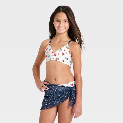 Детские купальники Art Class Girls' American Rose Bikini Sarong Set - art class™ Off White M