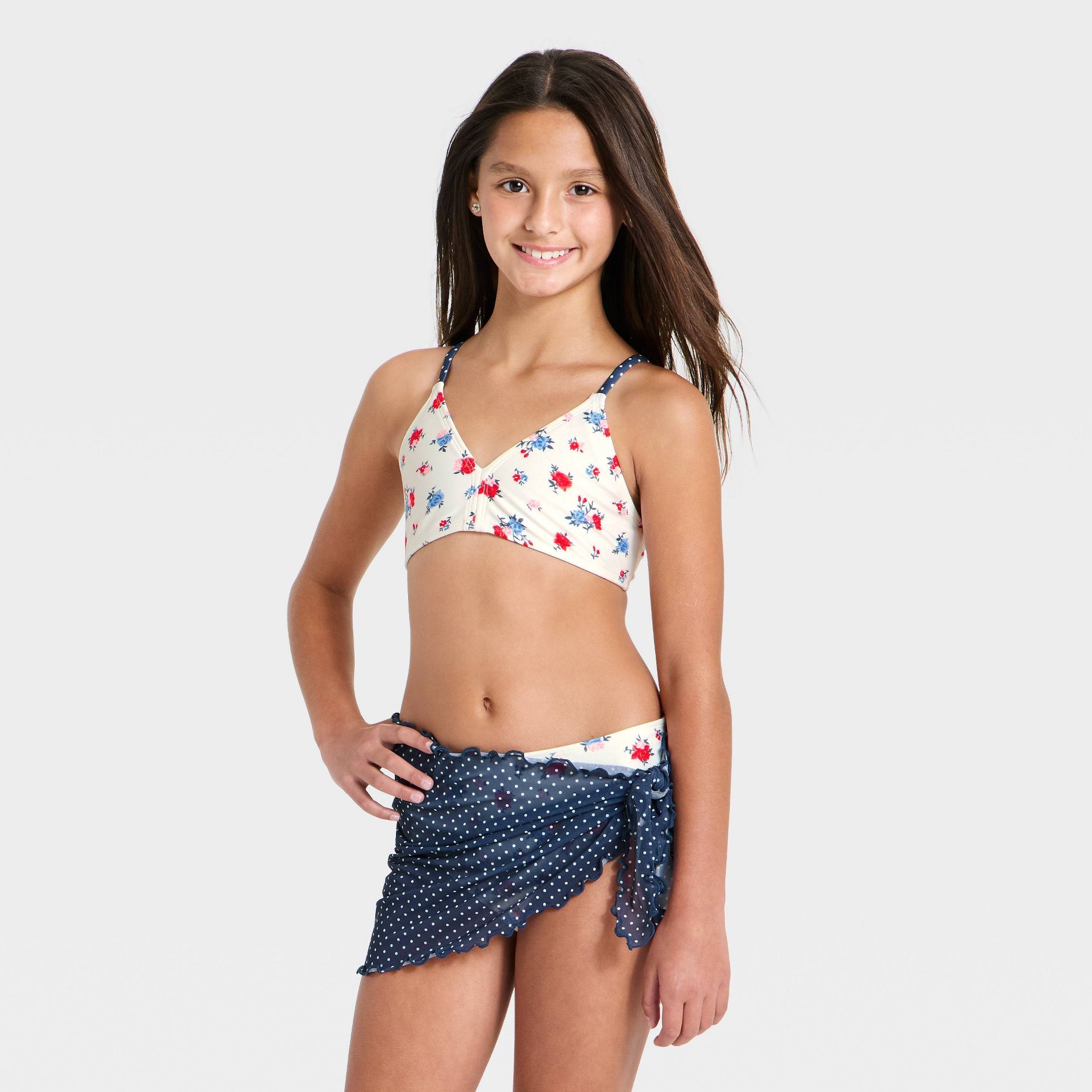 Girls' American Rose Bikini Sarong Set - art class™ Off White