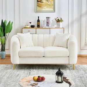 63" Chenille Loveseat Sofa, Luxury 2-Seater Tufted Couch with Gold Metal Legs, High-Density Foam, Throw Pillows, 500 lbs Capacity - 1 of 4