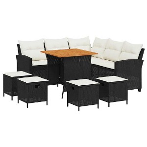 vidaXL 6 Piece Garden Sofa Set with Cushions L-shaped Black Poly Rattan - Black Cream White 6 Piece - 1 of 4