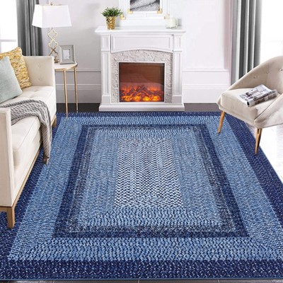Modern Braided Print Washable Area Rug, Machine Made, Low Pile, Non-Slip, Non-Shedding, Indoor, Polyester, Adult, Unisex