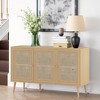 MAYEERTY Natural 471528" Rattan-Fronted Sideboard Cabinet with 3 Doors - Dining Room, Entryway - 2 of 4