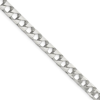 Black Bow Jewelry Men's 6.75mm Sterling Silver Flat Square Curb Chain Necklace