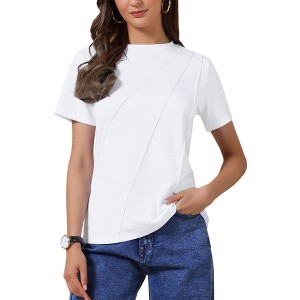 INSPIRE CHIC Women's Short Sleeve Crew Neck Line Decor Lightweight Stretchy Summer Blouses - 1 of 4