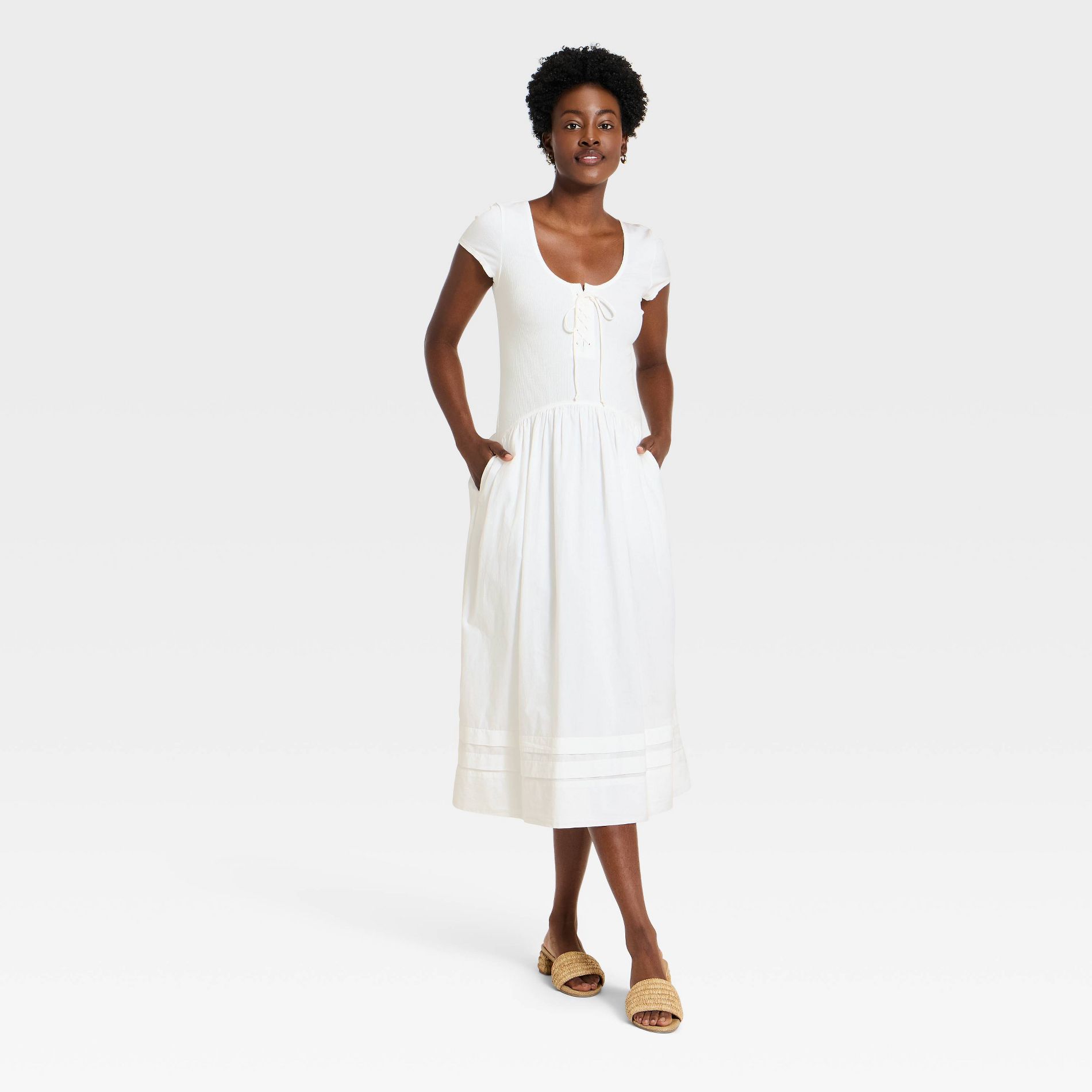 Women's Western Cap Short Sleeve Maxi A-Line Dress - Universal Thread™ White