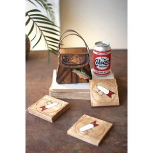 Wood Coaster 2x Set of 4 with Fishing Lure Holder – 4.5 Tall by Kalalou - 1 of 4