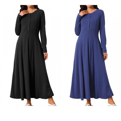 Женские платья INSPIRE CHIC Women's Fall Long Button Down Long Sleeve Flowy A-Line Maxi Dress with Pockets Black Small 2 Packs Black/Deep Blue X-Large
