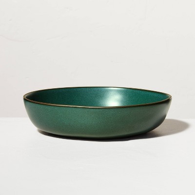 Stoneware Exposed Rim Shallow Serve Bowl Matte Dark Green - Hearth & Hand™ with Magnolia