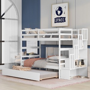 NicBex Twin over Twin Bunk Bed Pine Bed Frame with Twin Trundle, Storage Stair and Full Length Guardrail, Space Saving, No Box Spring Required, White - 1 of 4