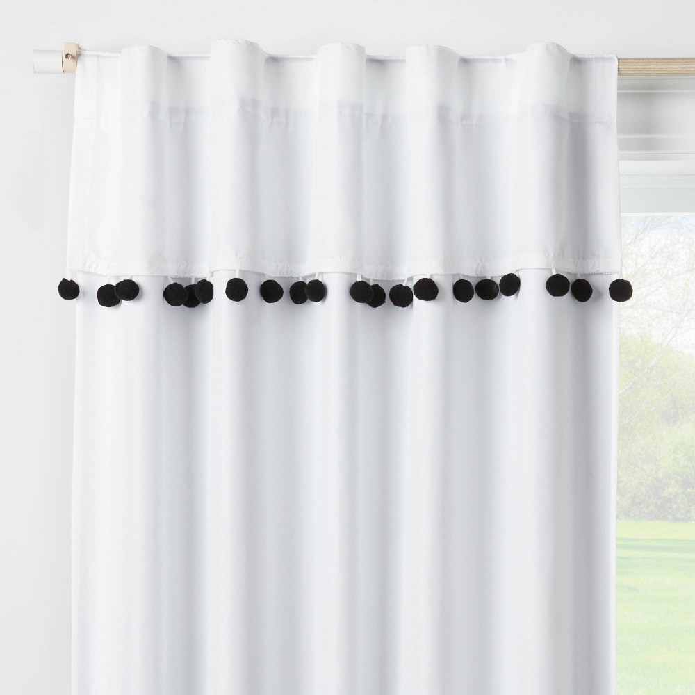 Photos - Curtains & Drapes 84" Pom-Pom Blackout Valance Kids' Panel White/Black - Pillowfort™