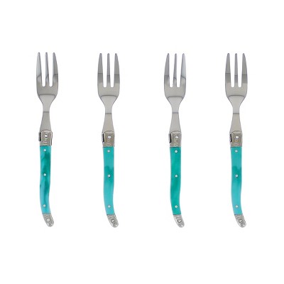 French Home Laguoile 4pk Stainless Steel Cake Forks Green: Turquoise Blue Acrylic Handle, Dishwasher-Safe, Cocktail Forks