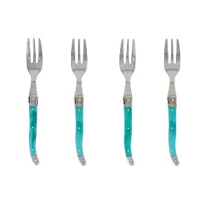 French Home Laguoile 4pk Stainless Steel Cake Forks Green: Turquoise Blue Acrylic Handle, Dishwasher-Safe, Cocktail Forks - 1 of 2