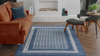 Boho Blue Geometric Flat-Woven 24" Synthetic Area Rug