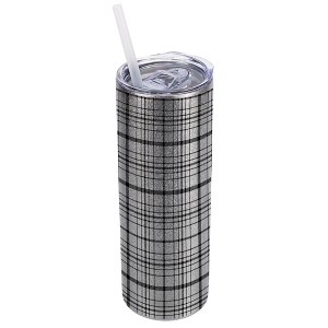 Elanze Designs Silvertone Sparkle 20 Ounce Double Wall Stainless Steel Glitter Travel Tumbler With Sliding Lid And Straw, Plaid - 1 of 4