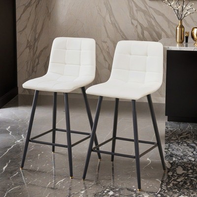 Set of 2 Metal Frame Legs Brown Barstool, With Pu Leather Tuftied Cushion Barstool - Leovsnove