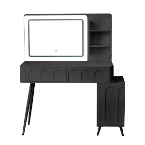 Gulches Modern Black Makeup Vanity Desk - Lights & Mirror, 4 Drawers, Stool Included, 3-Color Dimmable, Space-Saving for Bedroom - 1 of 4