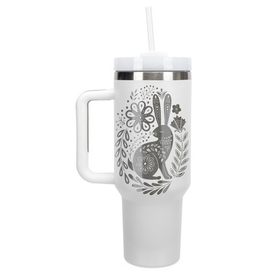 Elanze Designs Woodland Bunny Rabbit Flower Garden 40 oz. Stainless Steel, Large Water Bottle Coffee Mug, Spill & Leak Resistant, Thermal Travel