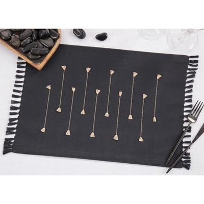 Black Cotton Fringe Border Rectangle Placemats, Set of 4