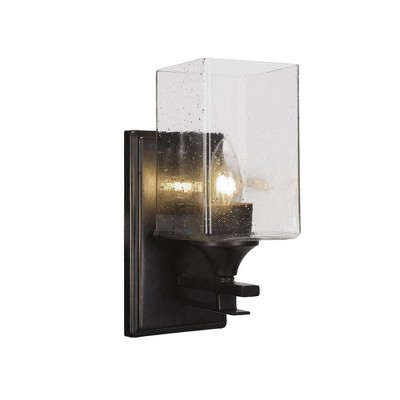 Toltec Lighting Uptowne 1 - Light Sconce in  Dark Granite with 4" Square Clear Bubble Shade