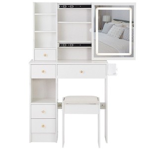 NicBex Makeup Vanity Desk with Left Drawers & Cushioned Stool,Wood Makeup Table with Sliding Mirror for Bedroom - 1 of 4
