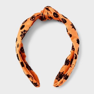 Halloween Pumpkin and Spider Web Top Knot Headband - Orange - 1 of 4