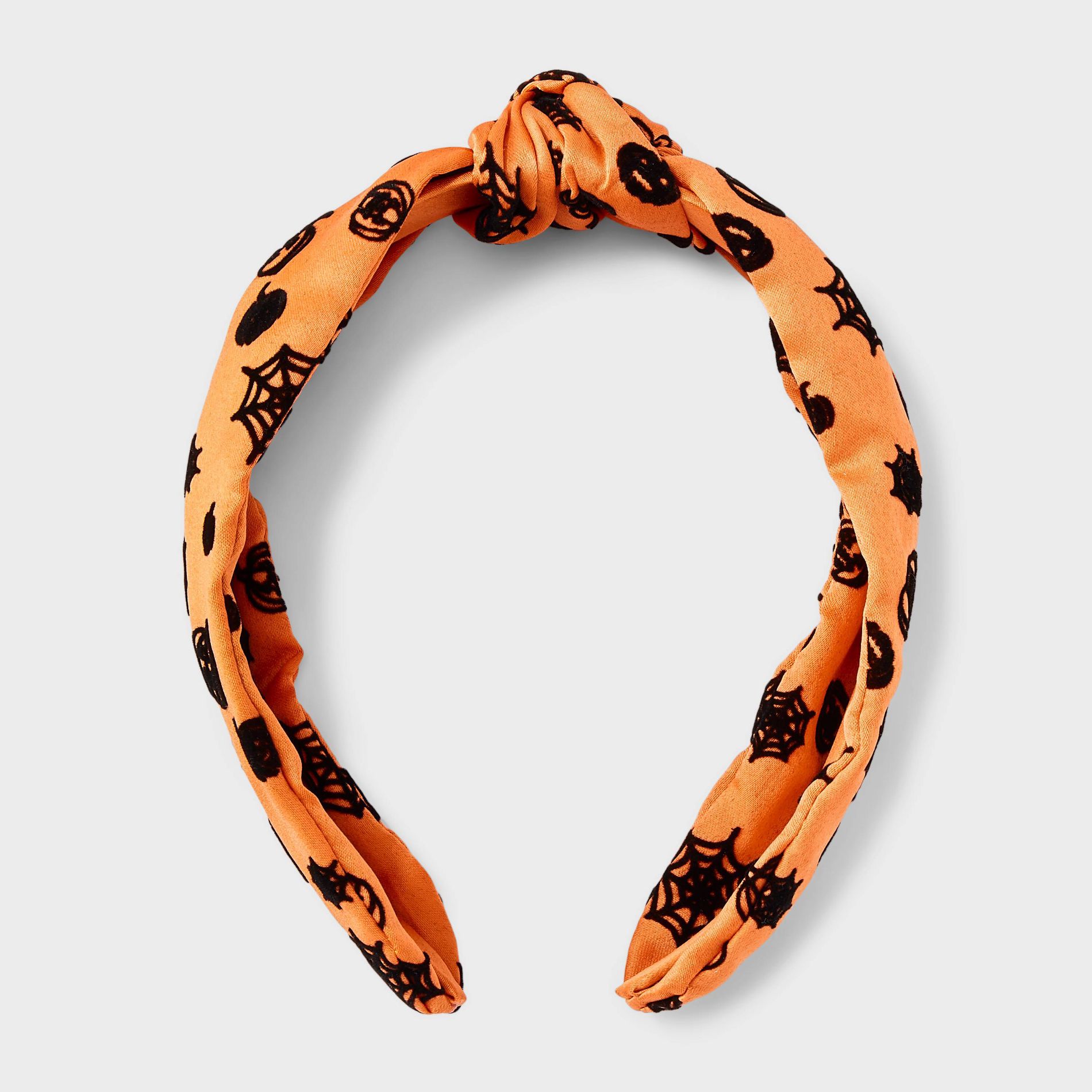 Halloween Pumpkin and Spider Web Top Knot Headband - Orange