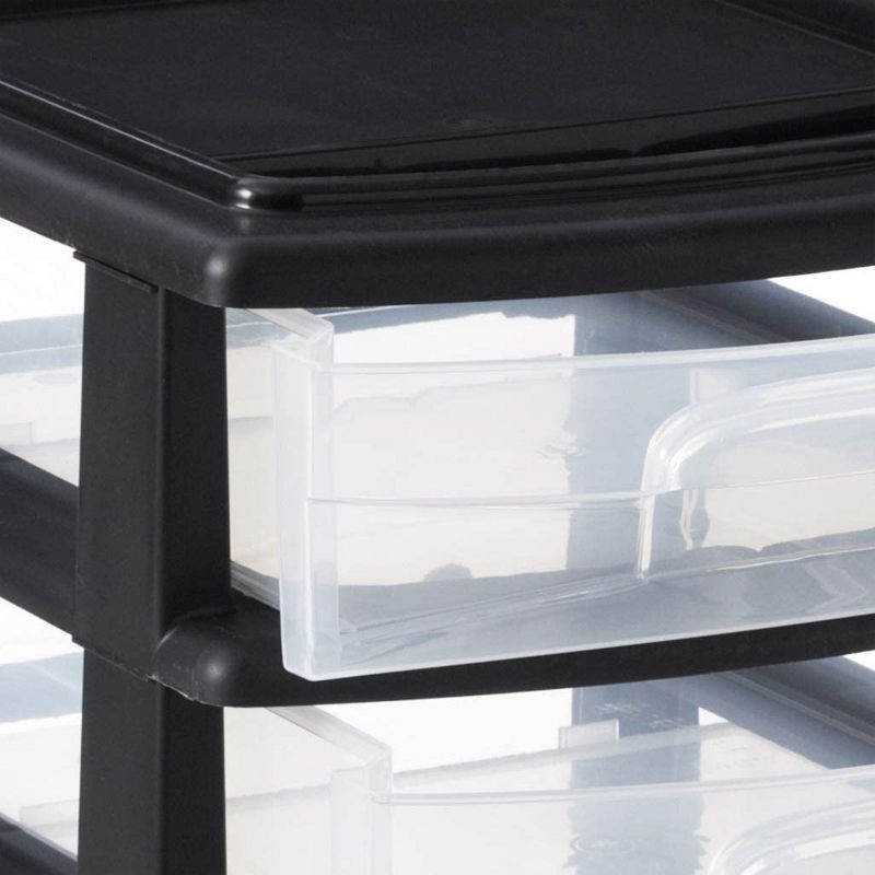 Homz Plastic 5 Clear Drawer Medium Home Organization Storage Container Tower with 3 Large Drawers and 2 Small Drawers, Black Frame, 2 Pack, 6 of 8