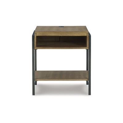 Contemporary Black and Brown Wood Metal End Table with Storage