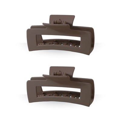 LA Glam Co. Nude 4" Rectangle Claw Clips - All Hair - 2-Pack - Dark Brown
