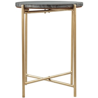 Round Gray and Gold Marble Metal Side Table