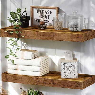 Alilang 15.70 Inch Rustic Floating Shelves Set with Reclaimed Wood Finish - Rustic Brown