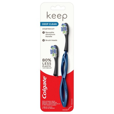 Colgate Keep Manual Toothbrush - Deep Clean Starter Kit with 2 Replaceable Brush Heads - Blue - 1ct