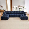 DOMETOUR 4-Seater Sofa Set with 2 Ottomans, Solid Wood Frame, Chenille Fabric, High-Resilience Cushions, Blue - 3 of 4
