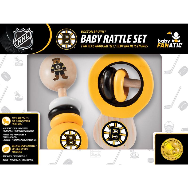 Baby Fanatic Wood Rattle 2 Pack - NHL Boston Bruins Baby Toy Set, 1 of 5
