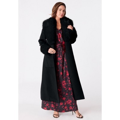 Roaman's Faux Fur Trimmed Wool Blend Coat