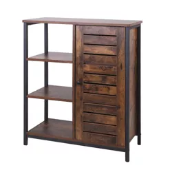 Wooden Storage Cabinet with Shutter Door and 3 Compartments Brown - Benzara