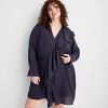 Women's Long Sleeve Asymmetrical Mini Shirtdress - Future Collective Navy Blue - 3 of 3