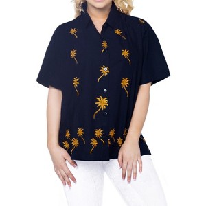 LA LEELA Women's Summer Casual Hawaiian Blouse Shirt Solid Blouses Short Sleeve Button Up Dress Tops Tee Shirts Tank Top Women - 1 of 3