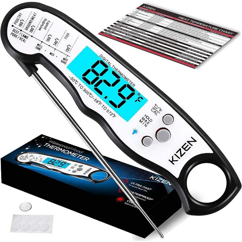 KIZEN Digital Meat Thermometer with Probe for Cooking & Grilling, Black/White, 1 of 6