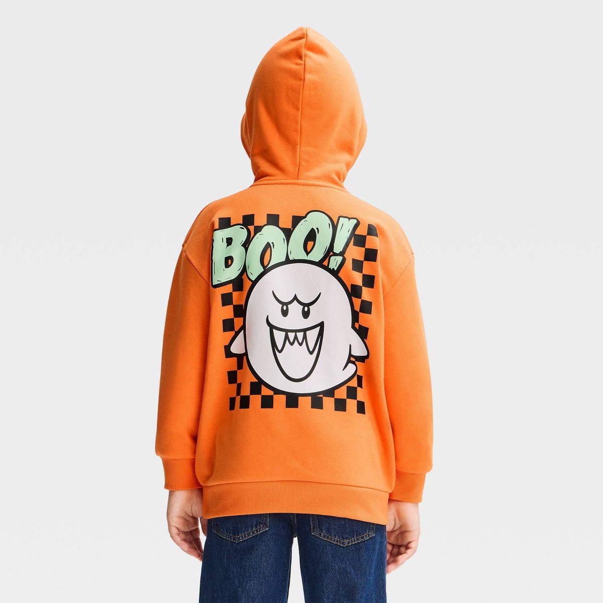 Boys' Super Mario Bros BOO Hooded Halloween Front and Back Graphic Sweatshirt - Orange