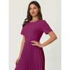Hobemty Women's Pleated Knee Length Short Sleeve Work A-Line Dress - 4 of 4