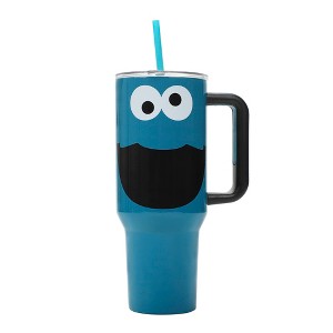 Sesame Street Cookie Monster 40 Oz Blue Stainless Steel Tumbler with Handle - 1 of 4