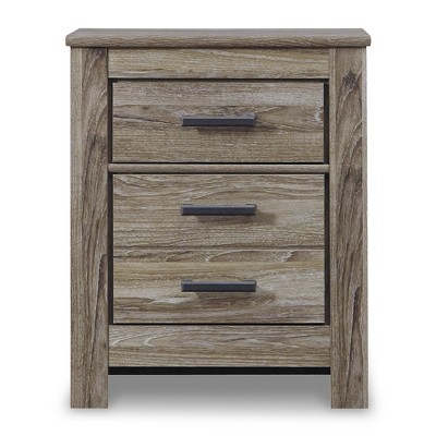 Warm Gray Transitional 3-Drawer Nightstand with Antiqued Pulls