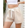 Womens High Waisted Pleated Tie Waist Casual Shorts Elastic Waist Wide Leg Shorts - 4 of 4