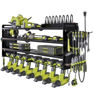WOWLIVE 4 Tier Storage Rack for Garage, Heavy Duty Rack, Large Power Tool Organizer Wall Mount with Charging Station, TR001 - 1 of 4