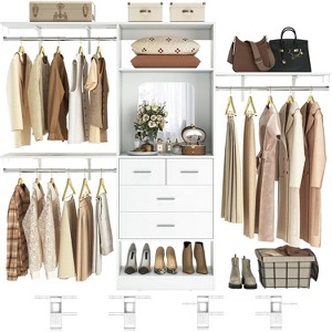 Aheaplus Closet Organizer with Drawer, Closet System with Mirror and Hanging Rod - 1 of 4