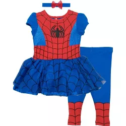 Marvel Avengers Spider-Man Toddler Girls Tulle Cosplay Costume Dress Leggings and Headband 3 Piece Set Spiderman 5T