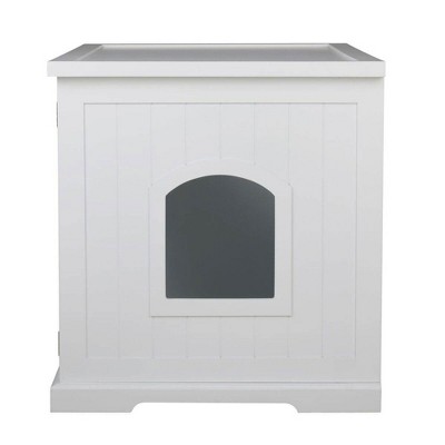White and Walnut Wooden Cat Litter Box Storage Bench