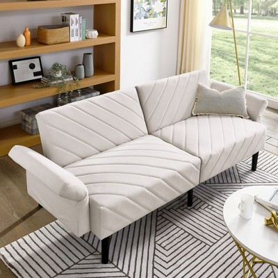 Convertible Futon Sofa Bed, Loveseat Sleeper Sofa Bed With Adjustable Armrests Backrests, 3 Seat Reading Sofa Couch For Living Room Apartment