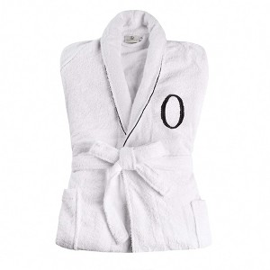 Modern Cotton Absorbent Traditional Adult Unisex Solid with Monogram Bath Robe by Blue Nile Mills - 1 of 4